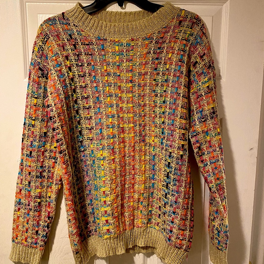 Multicolored plaid drop shoulder sweater